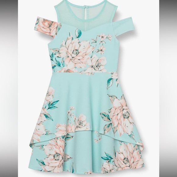 Floral Kids Dress in Blue and Pink - Picture 1 of 3